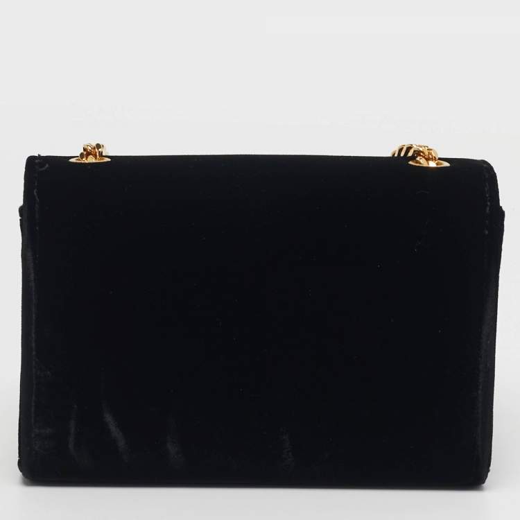 Pre Owned Saint Laurent Kate Tassel Small Black Velvet Crossbody Bag
