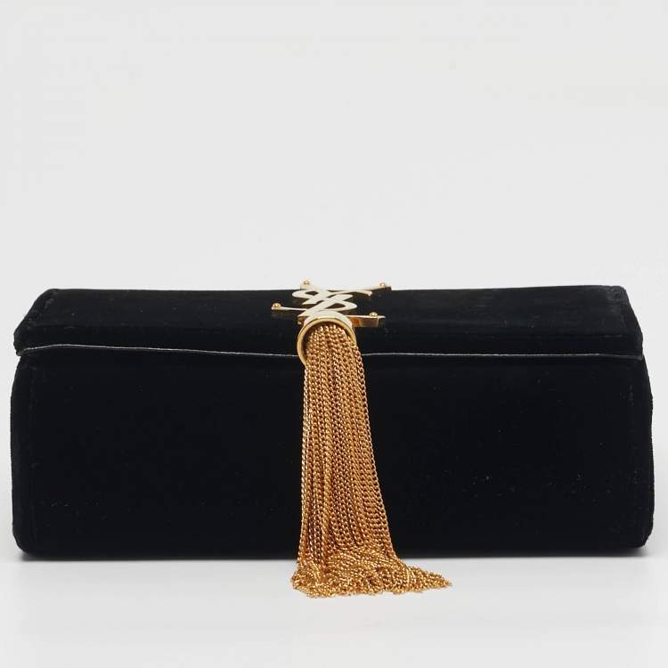 Pre Owned Saint Laurent Kate Tassel Small Black Velvet Crossbody Bag