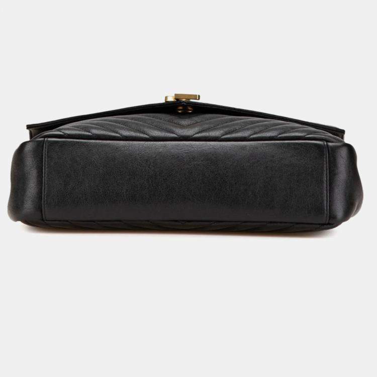 مملوكة مسبقًا Saint Laurent Ysl Monogram V-Stitch Handbag Black Leather