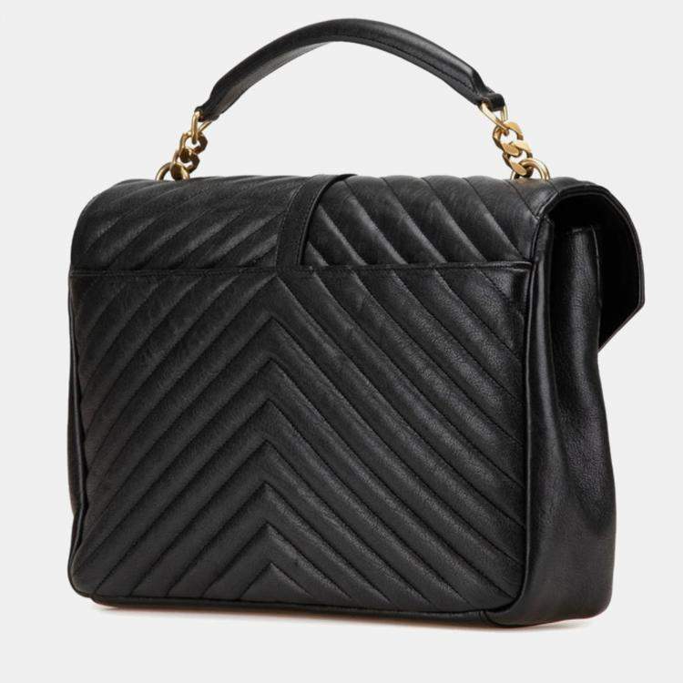 مملوكة مسبقًا Saint Laurent Ysl Monogram V-Stitch Handbag Black Leather
