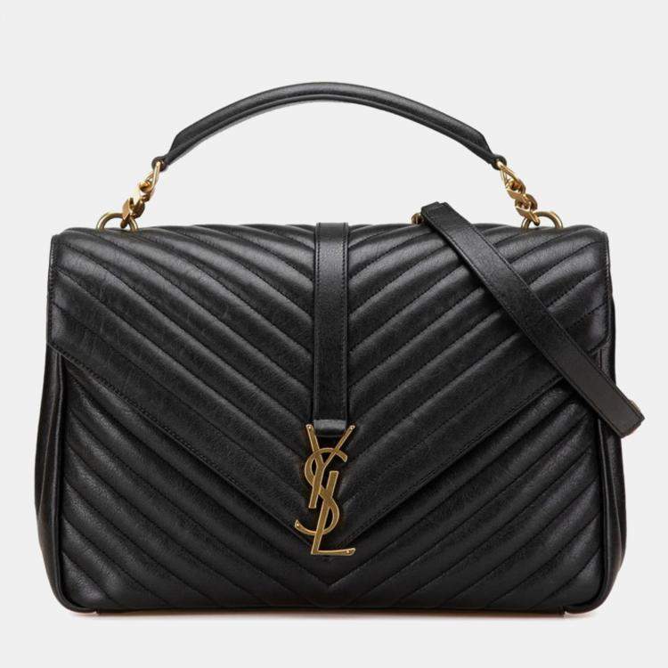 مملوكة مسبقًا Saint Laurent Ysl Monogram V-Stitch Handbag Black Leather
