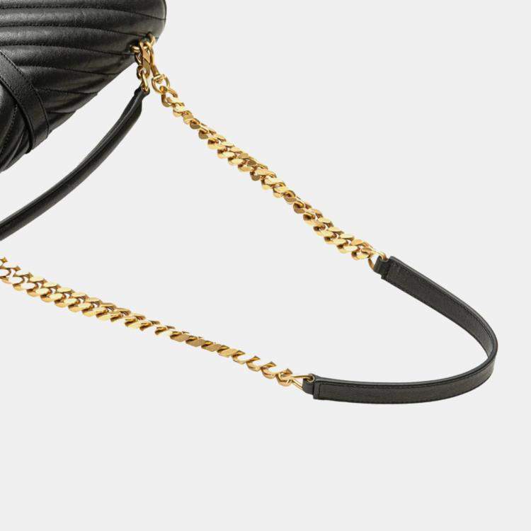 مملوكة مسبقًا Saint Laurent Ysl Monogram V-Stitch Handbag Black Leather