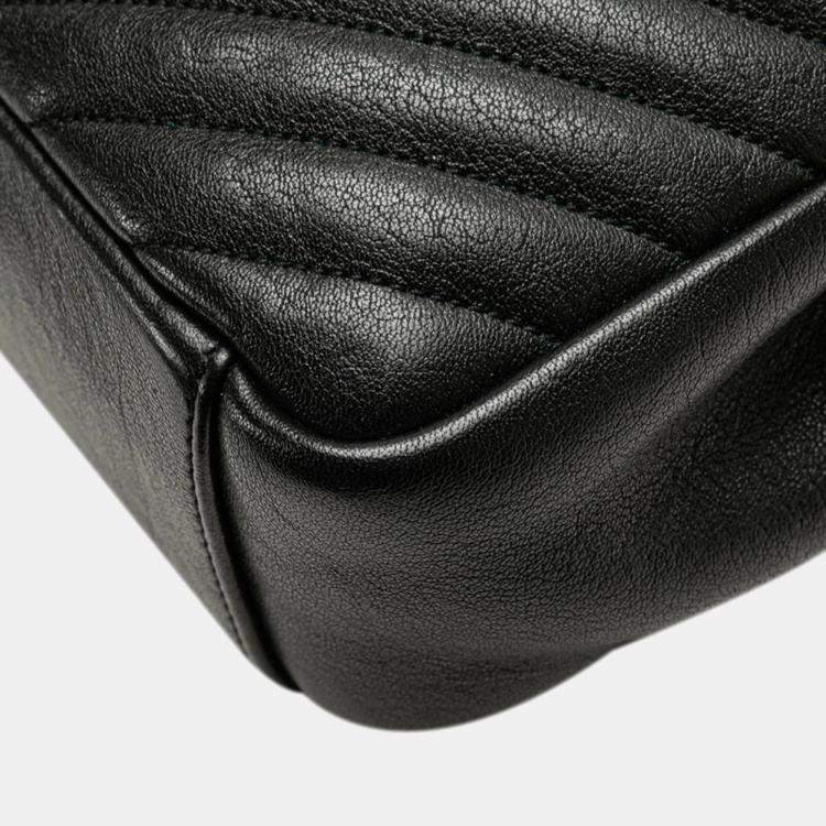 مملوكة مسبقًا Saint Laurent Ysl Monogram V-Stitch Handbag Black Leather