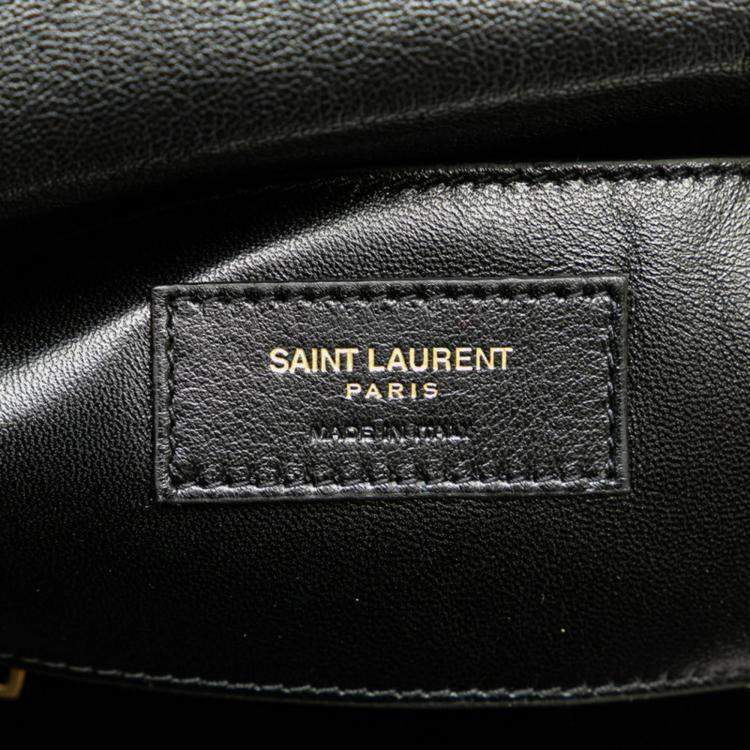 مملوكة مسبقًا Saint Laurent Ysl Monogram V-Stitch Handbag Black Leather