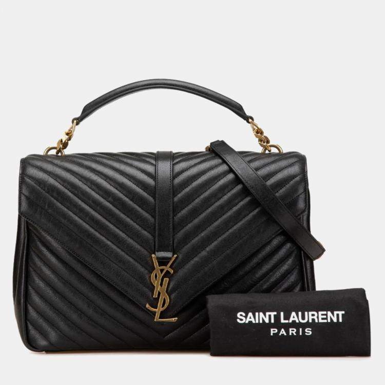مملوكة مسبقًا Saint Laurent Ysl Monogram V-Stitch Handbag Black Leather