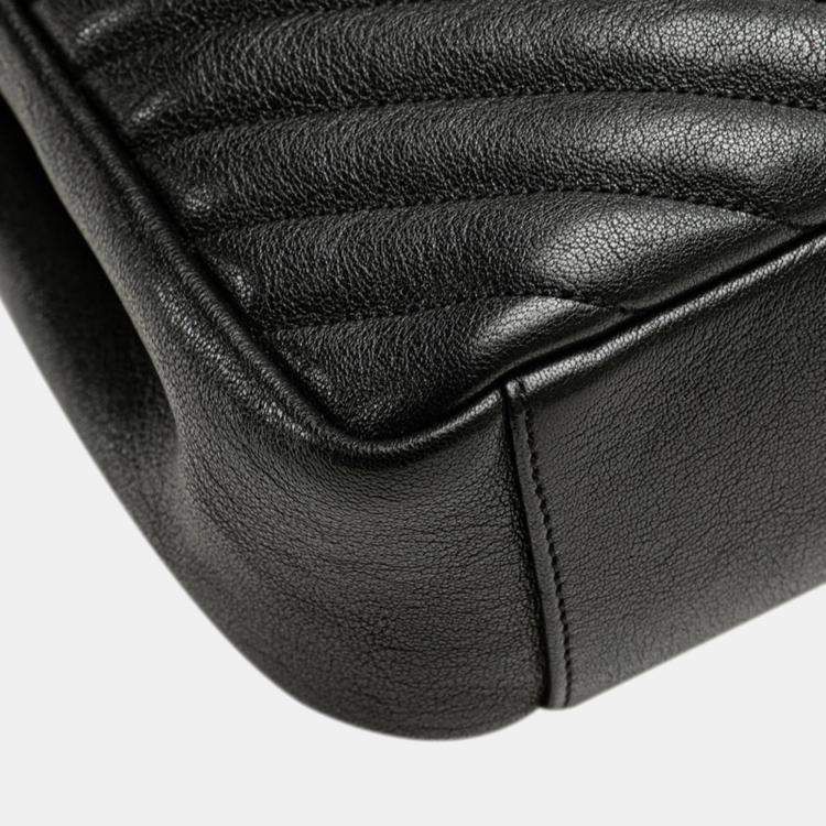مملوكة مسبقًا Saint Laurent Ysl Monogram V-Stitch Handbag Black Leather