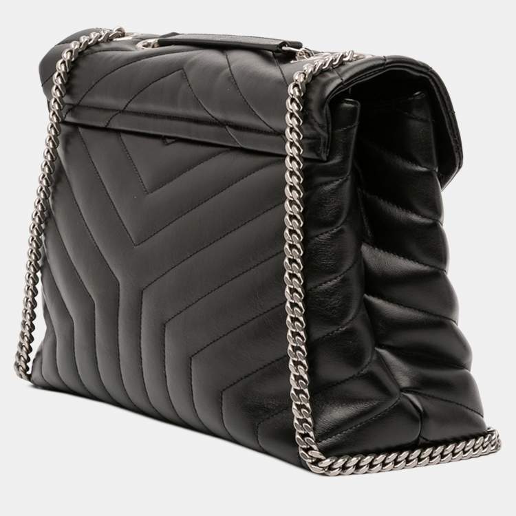 Pre Owned Saint Laurent Paris Black Medium Matelasse Leather LouLou Shoulder Bag