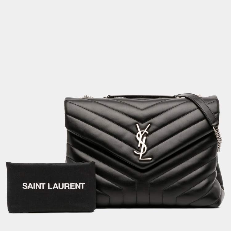Pre Owned Saint Laurent Paris Black Medium Matelasse Leather LouLou Shoulder Bag