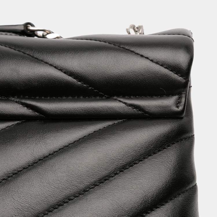 Pre Owned Saint Laurent Paris Black Medium Matelasse Leather LouLou Shoulder Bag