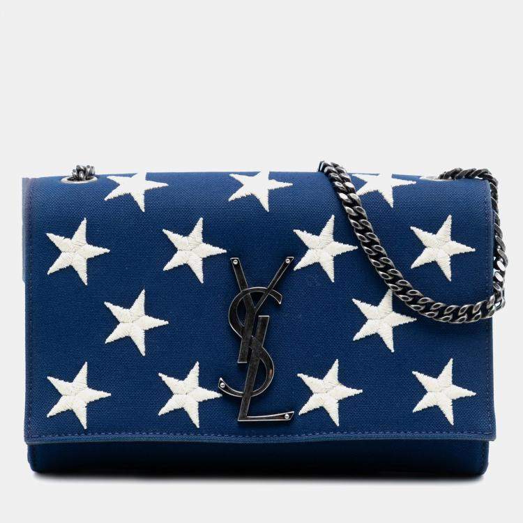 مملوكة مسبقًا Saint Laurent Paris Blue Small Star Embroidered Canvas Monogram Kate Crossbody
