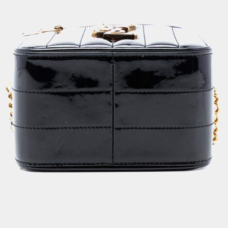 Pre Owned Saint Laurent Paris Black Patent Vicky Vanity Bag