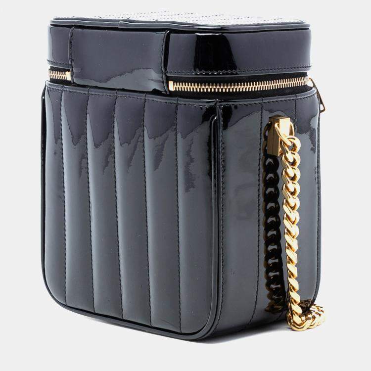Pre Owned Saint Laurent Paris Black Patent Vicky Vanity Bag