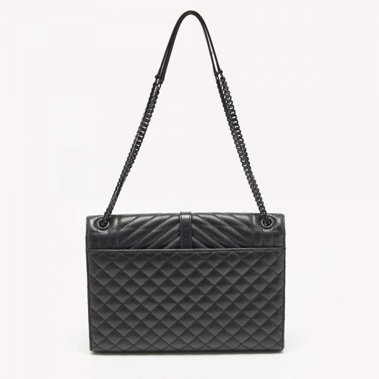 Pre Owned Saint Laurent Monogram Envelope Large Black Mixed Quilted Leather Shoulder Bag