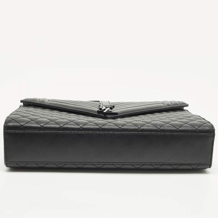 Pre Owned Saint Laurent Monogram Envelope Large Black Mixed Quilted Leather Shoulder Bag