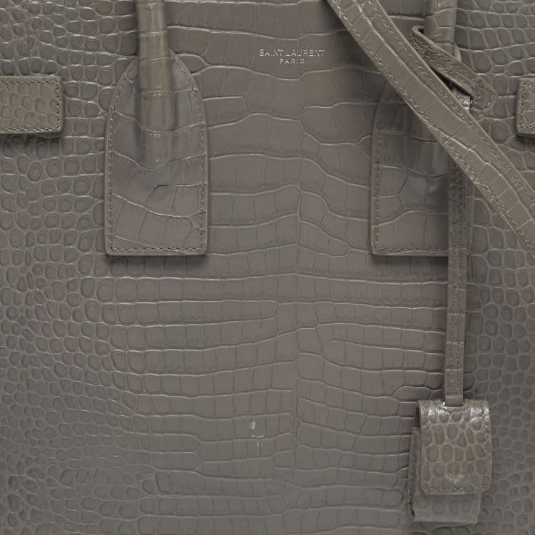 Pre Owned Saint Laurent Classic Sac De Jour Small Grey Croc Embossed Leather Tote