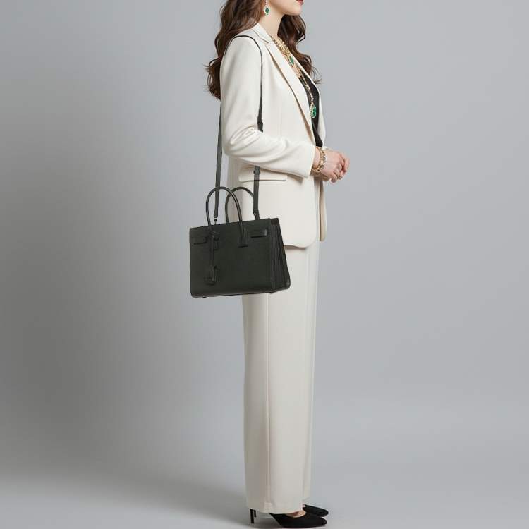 Pre Owned Saint Laurent Classic Sac De Jour Baby Dark Green Leather Tote