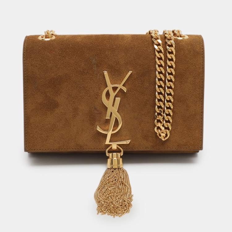 Pre Owned Saint Laurent Paris Kate Small Khaki Suede Shoulder Bag