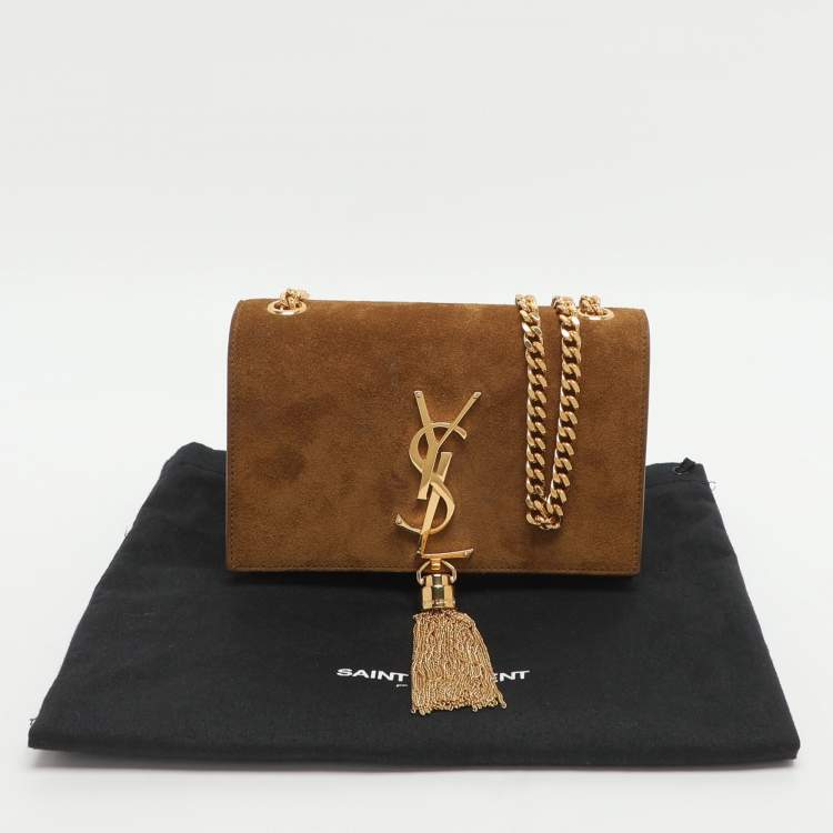 Pre Owned Saint Laurent Paris Kate Small Khaki Suede Shoulder Bag