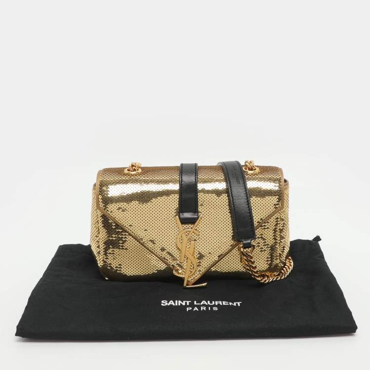 Pre Owned Saint Laurent Paris Monogram Baby Gold Leather and Sequins Shoulder Bag