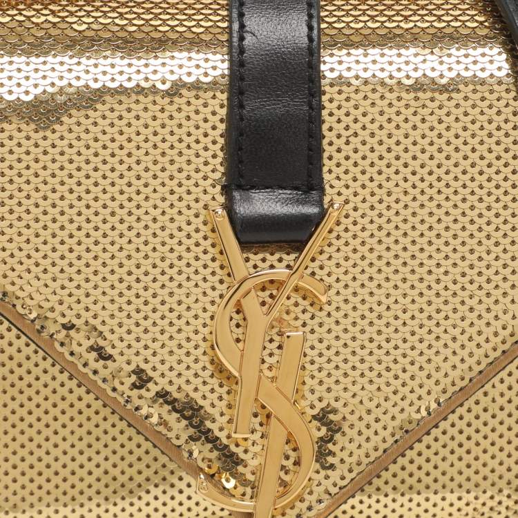 Pre Owned Saint Laurent Paris Monogram Baby Gold Leather and Sequins Shoulder Bag