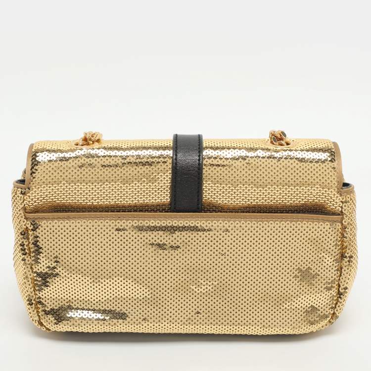 Pre Owned Saint Laurent Paris Monogram Baby Gold Leather and Sequins Shoulder Bag