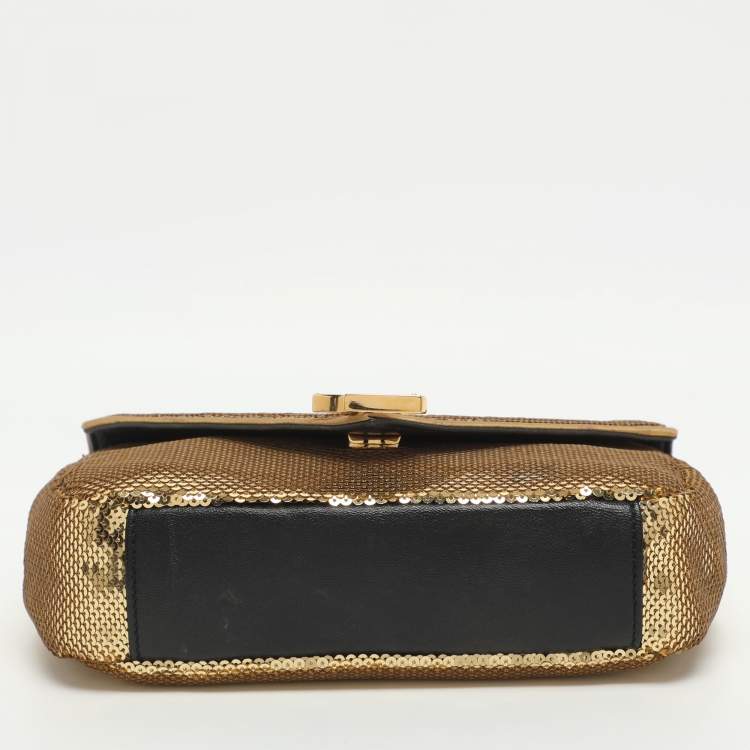 Pre Owned Saint Laurent Paris Monogram Baby Gold Leather and Sequins Shoulder Bag