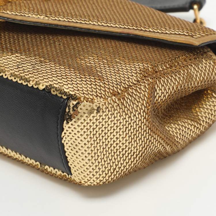 Pre Owned Saint Laurent Paris Monogram Baby Gold Leather and Sequins Shoulder Bag