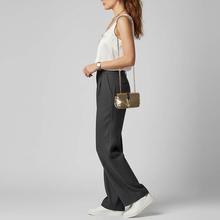 Pre Owned Saint Laurent Paris Monogram Baby Gold Leather and Sequins Shoulder Bag