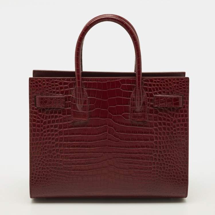 Pre Owned Saint Laurent Classic Sac De Jour Baby Dark Red Croc Embossed Leather Tote