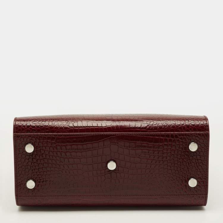Pre Owned Saint Laurent Classic Sac De Jour Baby Dark Red Croc Embossed Leather Tote