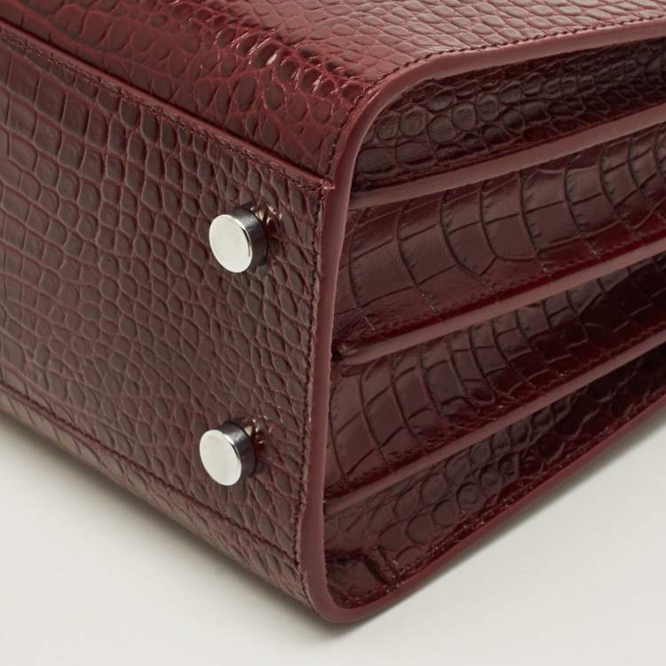 Pre Owned Saint Laurent Classic Sac De Jour Baby Dark Red Croc Embossed Leather Tote