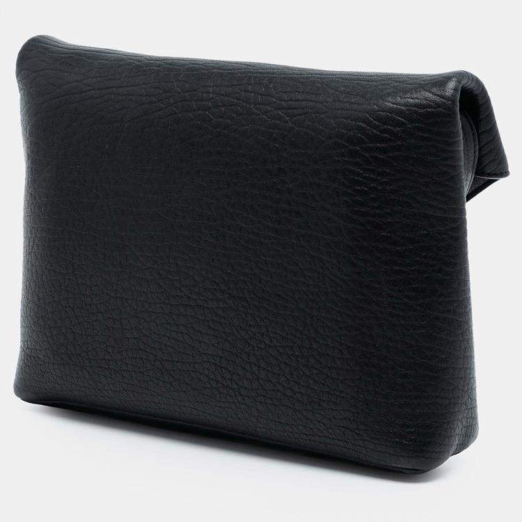 Pre Owned Saint Laurent Paris Black Lambskin Monogram Cassandre Envelope Messenger Bag