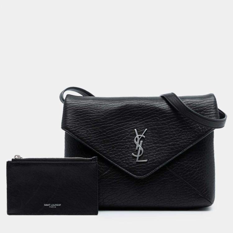 Pre Owned Saint Laurent Paris Black Lambskin Monogram Cassandre Envelope Messenger Bag