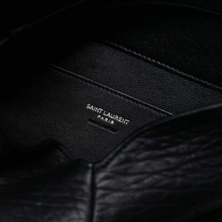 Pre Owned Saint Laurent Paris Black Lambskin Monogram Cassandre Envelope Messenger Bag