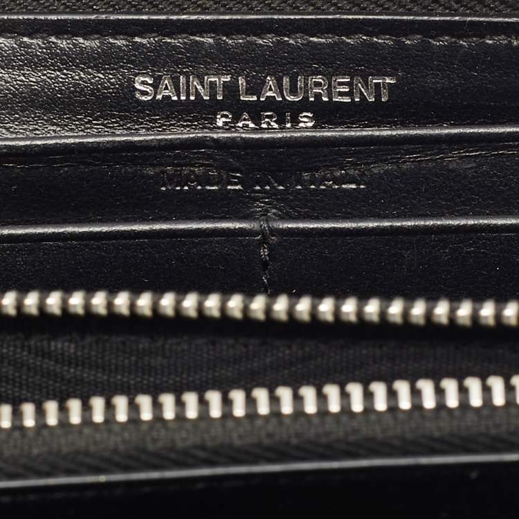 Pre Owned Saint Laurent Cassandre Black Croc Embossed Leather Zip Around Wallet