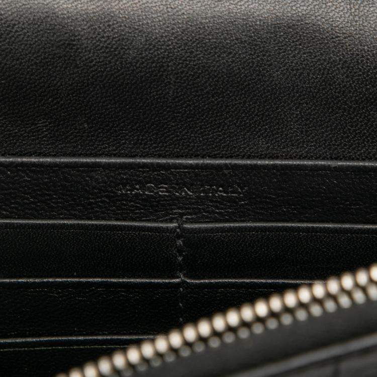 Pre Owned Saint Laurent Paris Black Croc Embossed Leather Monogram Kate Tassel Wallet on Chain