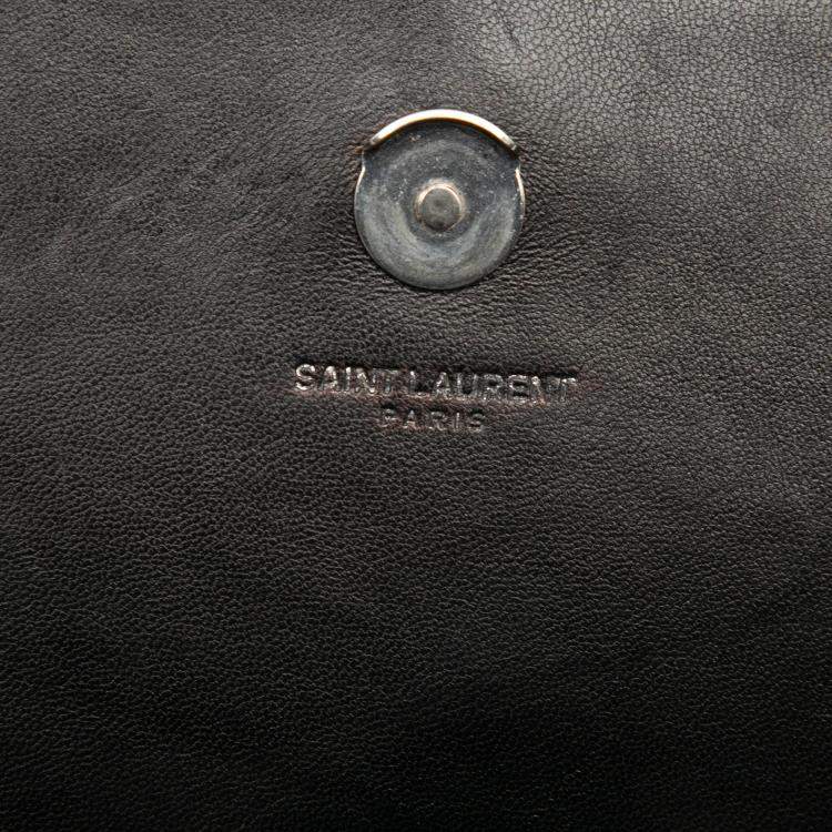 Pre Owned Saint Laurent Paris Black Croc Embossed Leather Monogram Kate Tassel Wallet on Chain