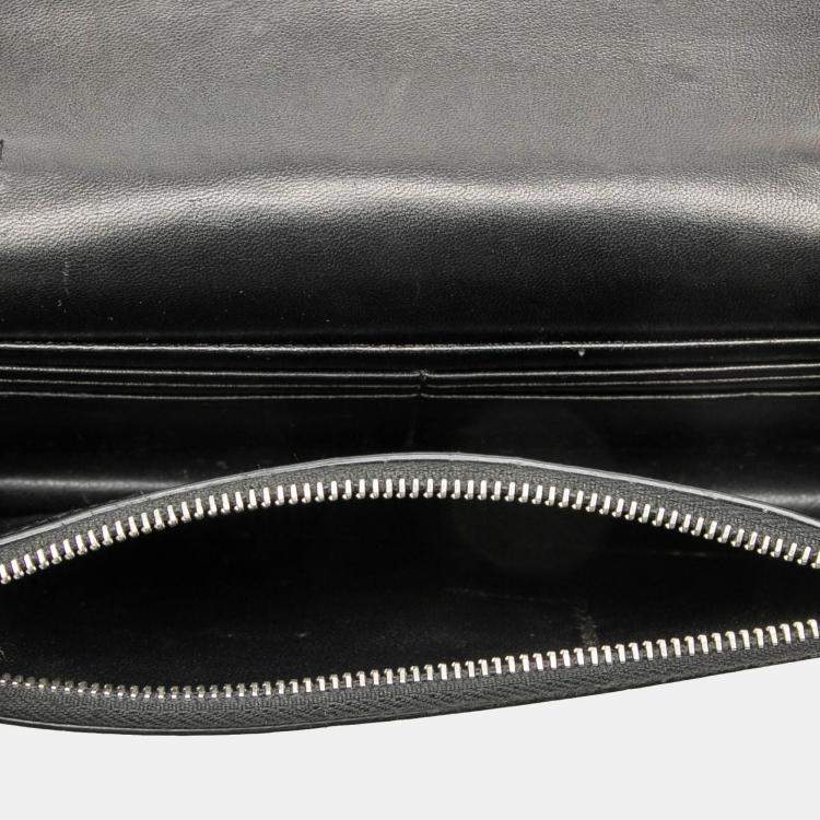 Pre Owned Saint Laurent Paris Black Croc Embossed Leather Monogram Kate Tassel Wallet on Chain