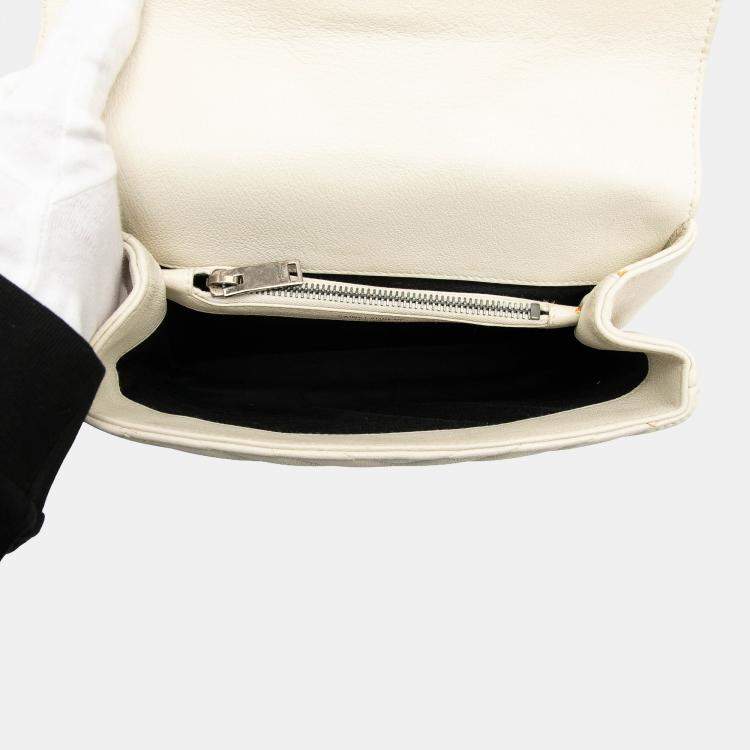 Pre Owned Saint Laurent Paris White Medium Chevron Sheepskin Monogram College Satchel