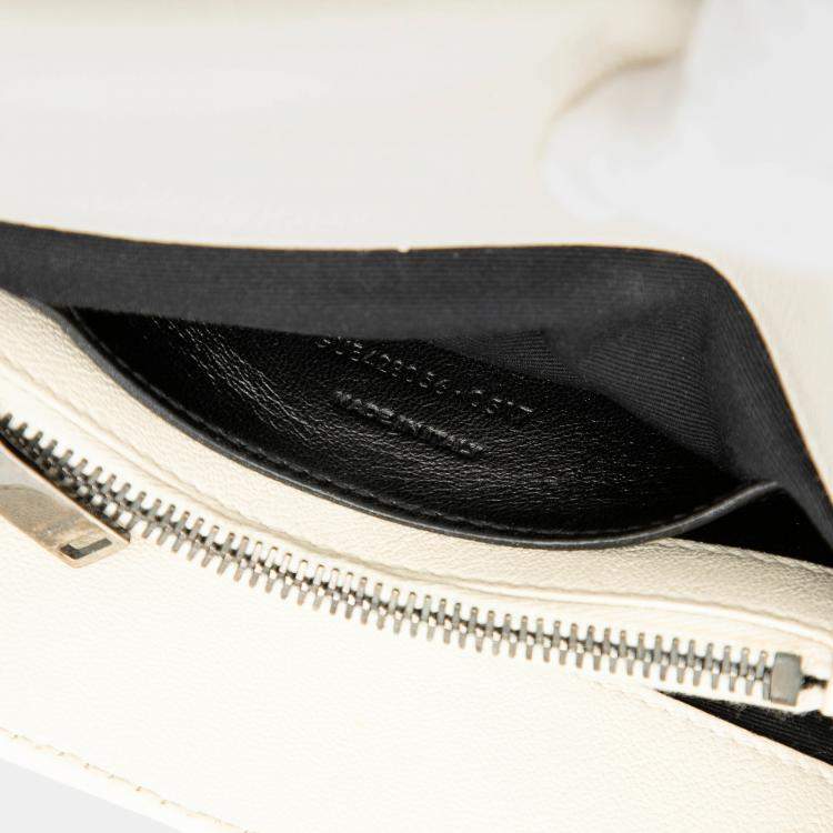 Pre Owned Saint Laurent Paris White Medium Chevron Sheepskin Monogram College Satchel