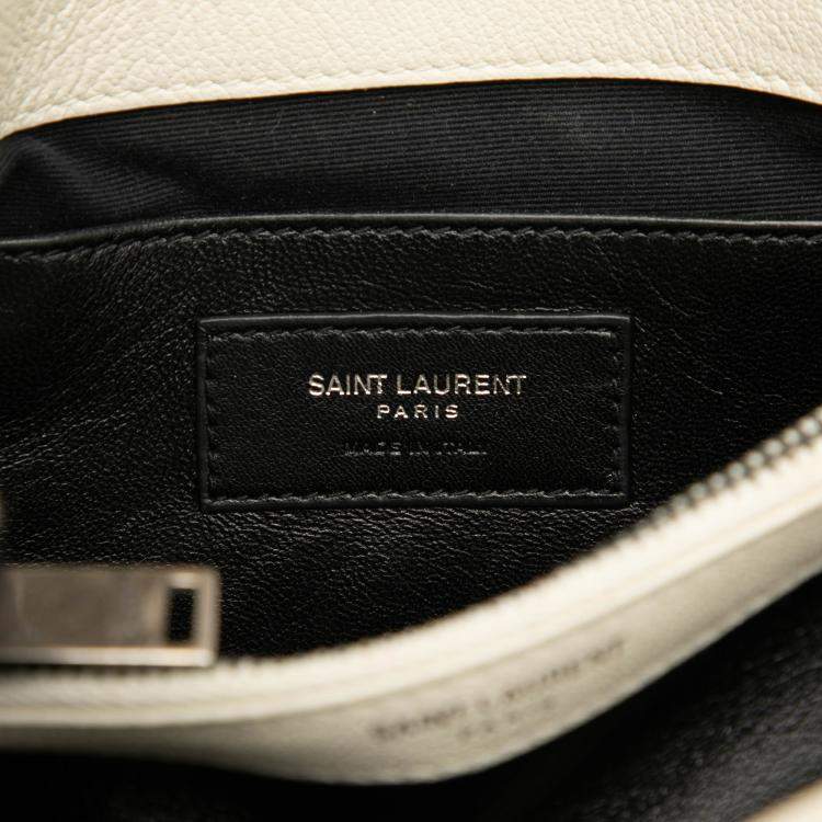 Pre Owned Saint Laurent Paris White Medium Chevron Sheepskin Monogram College Satchel