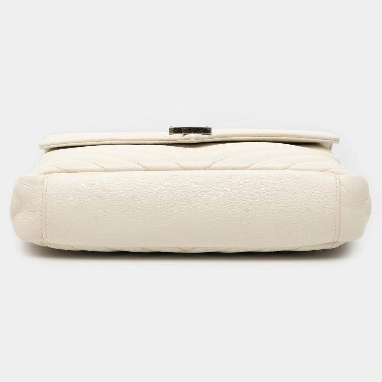 Pre Owned Saint Laurent Paris White Medium Chevron Sheepskin Monogram College Satchel