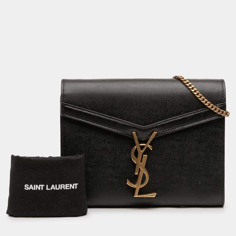 Pre Owned Saint Laurent Paris Black Grain De Poudre Monogram Cassandra Chain Wallet
