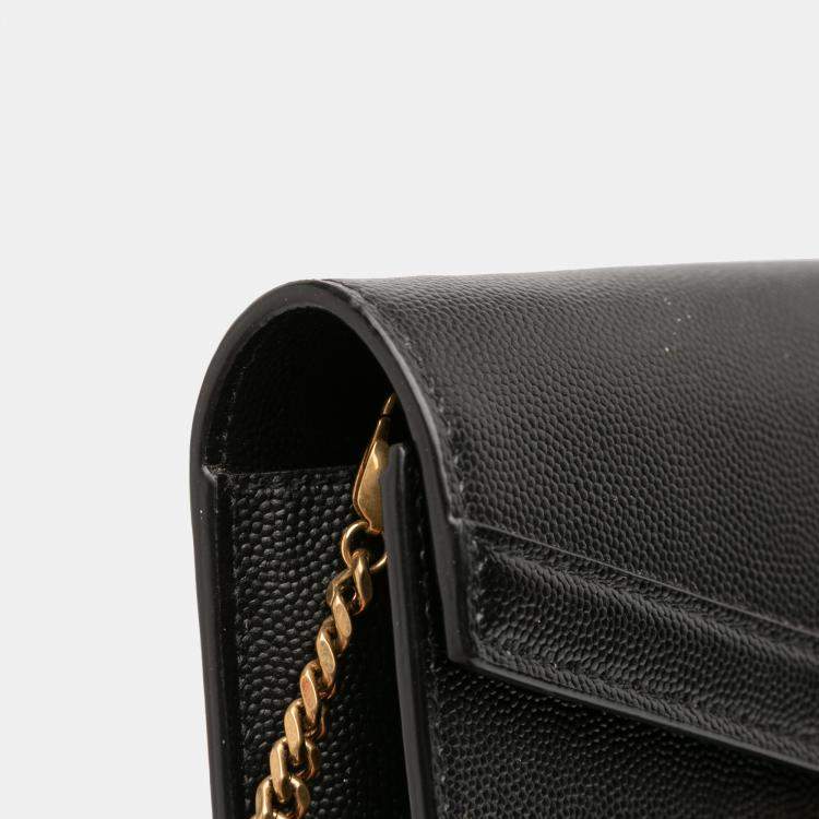 Pre Owned Saint Laurent Paris Black Grain De Poudre Monogram Cassandra Chain Wallet