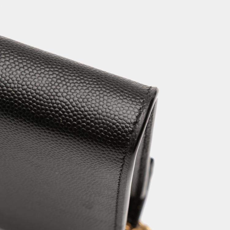 Pre Owned Saint Laurent Paris Black Grain De Poudre Monogram Cassandra Chain Wallet