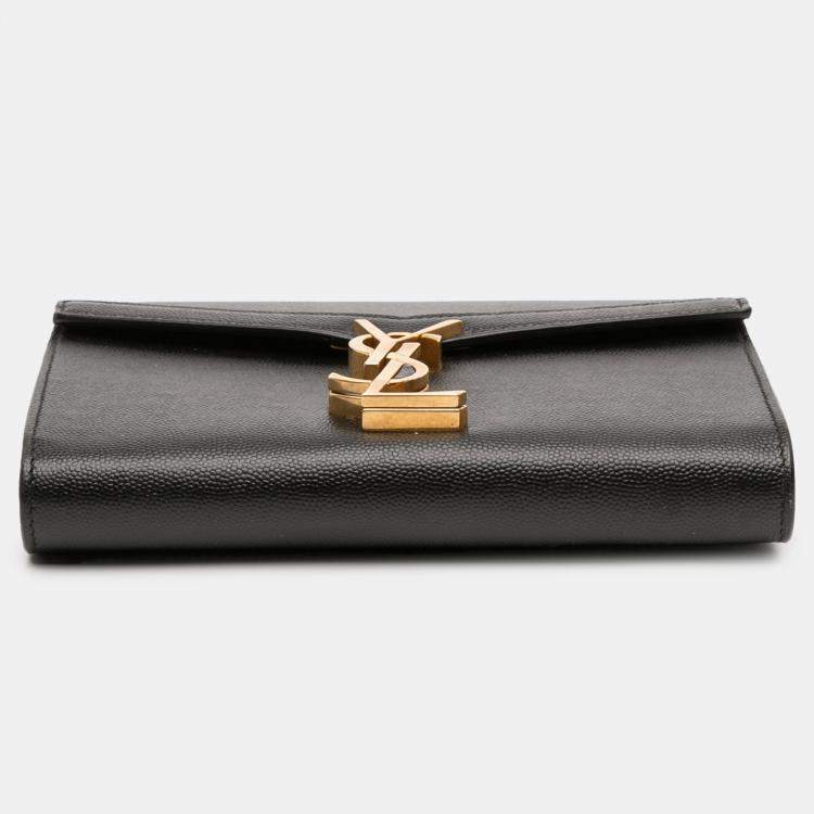 Pre Owned Saint Laurent Paris Black Grain De Poudre Monogram Cassandra Chain Wallet
