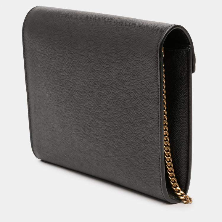 Pre Owned Saint Laurent Paris Black Grain De Poudre Monogram Cassandra Chain Wallet