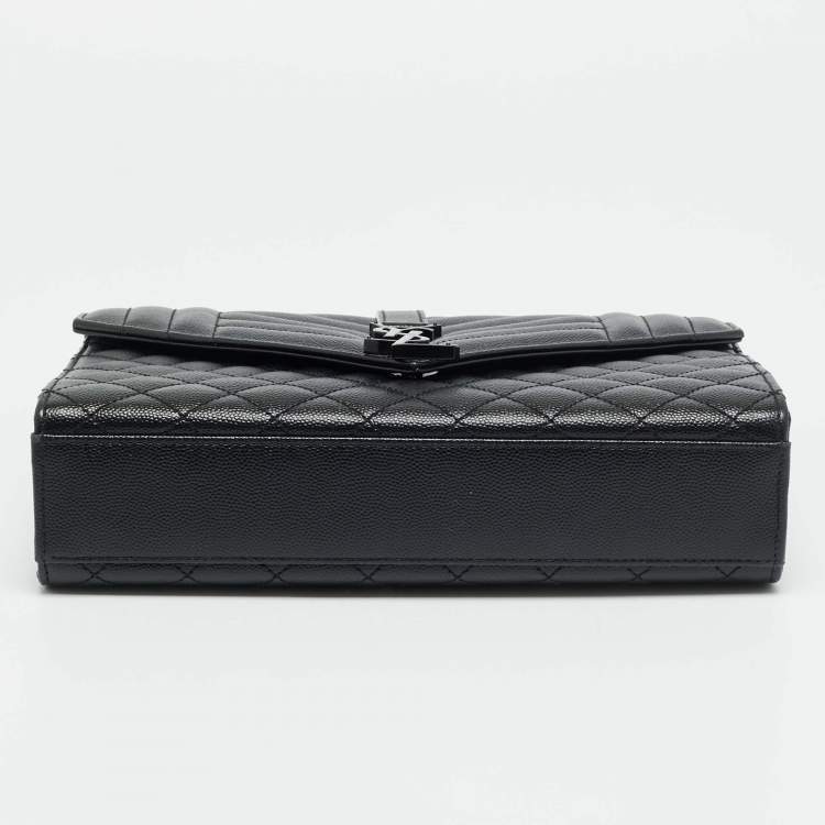 Pre Owned Saint Laurent Envelope Medium Black Mix Matelassé Leather Chain Bag