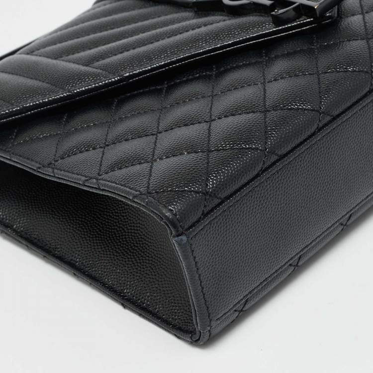 Pre Owned Saint Laurent Envelope Medium Black Mix Matelassé Leather Chain Bag