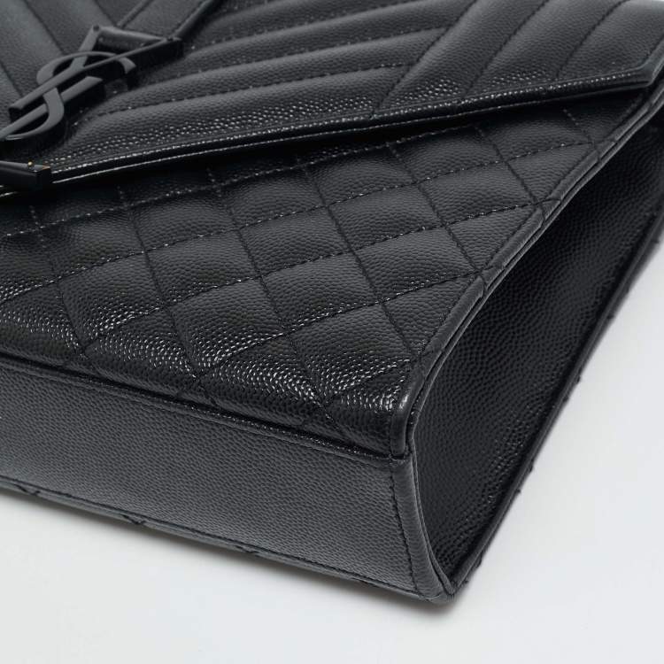 Pre Owned Saint Laurent Envelope Medium Black Mix Matelassé Leather Chain Bag